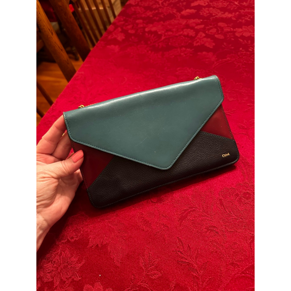 Chloé Teal Burgundy Leather Clutch One Size - Picture 2 of 11